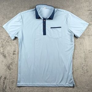 State & Liberty Shirt Mens Sz L Blue Performance Tech Golf Polo Stretch Contrast